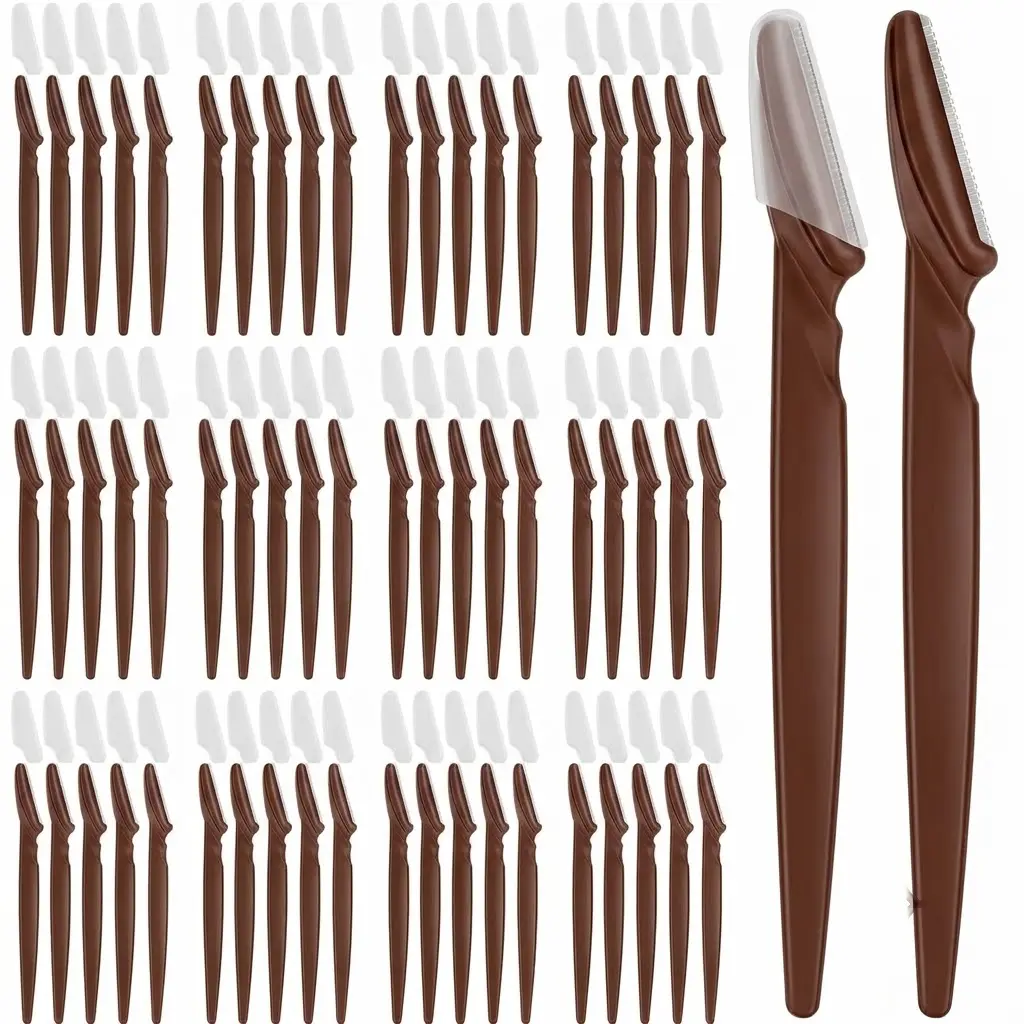 60 Pcs Brown Dermaplaning Tool & Eyebrow Razor Set | Multiuse Face Shaver, Facial Hair Remover, Exfoliating Trimmer for Women & Men