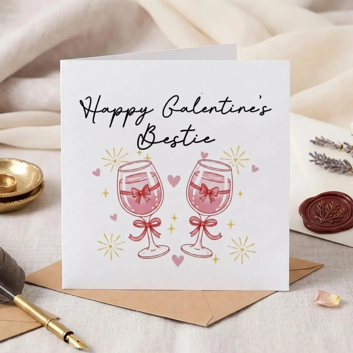 Personalized Galentines Day Card with Champagne Glasses for Best Friend, Cute Bestie Card for Her, Friendship Valentine Greeting Card