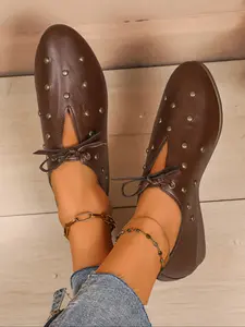 New British Style Casual Bow Loafers, Round Toe Slip-On Shoes, Rubber Sole, Low Top Design, All Season Women's Footwear, Casual Summer Shoes