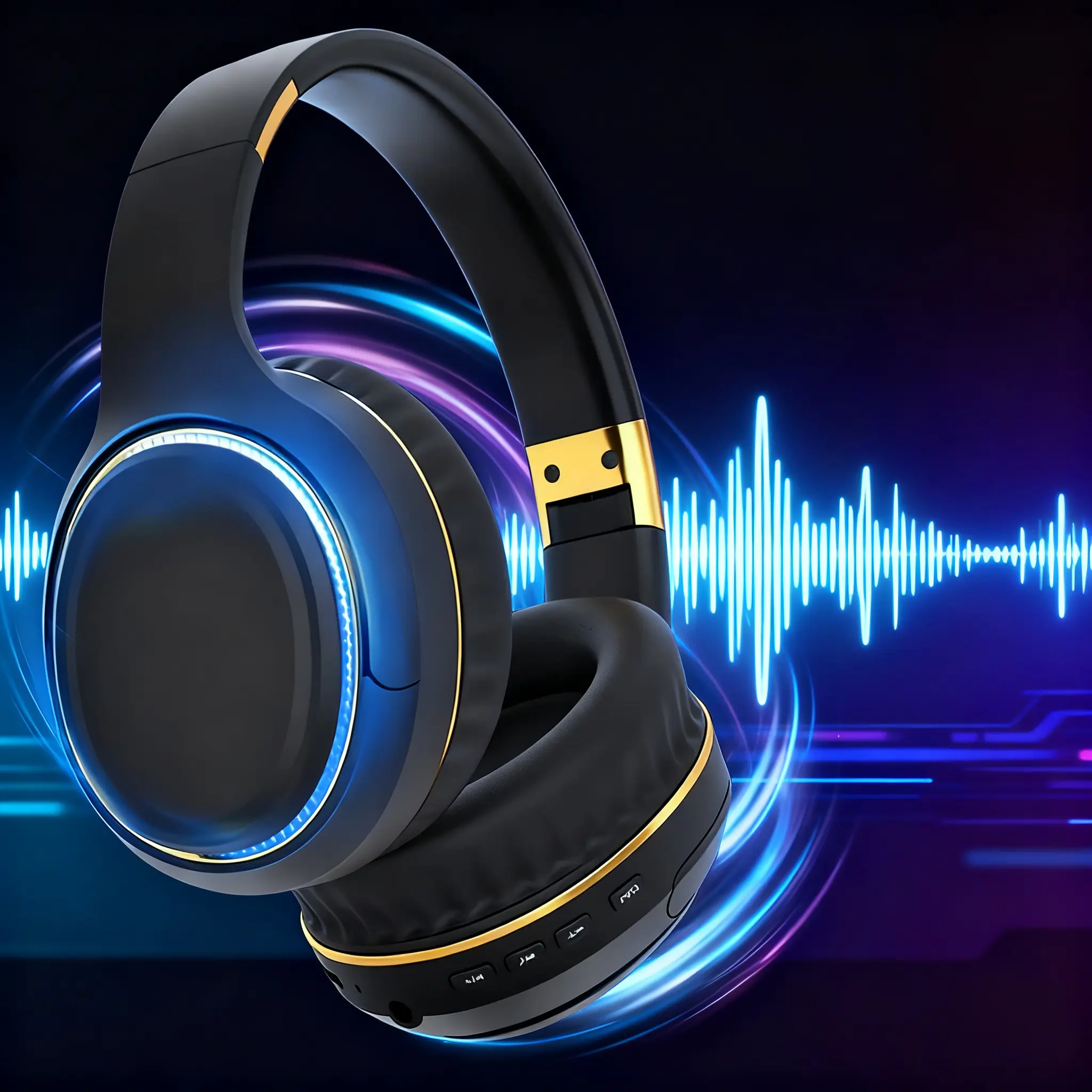[HIFI Sound |   Wireless] HIFI Sound Wireless Over-Ear Headphones with Mic |   Foldable & Portable Design, Strong Bass, Cool Lighting, Clear Calls, FM Radio, 3.5mm AUX Cable, Soft Earpads |   Perfect for Travel, Home, Office, Cellphone & PC
