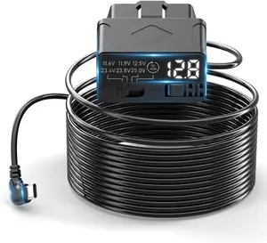 OBD to Type C Dash Cam Power Cable with ACC Detection, LED Digital Voltmeter, Level Low Voltage Protection & Auto ShutOff Modes, V/A Output, .M Plug & Play Hardwire Kit for V Vehicles Cables