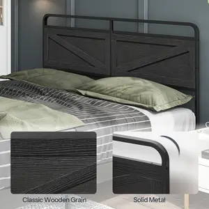 HOOBRO Wooden Panel Headboard, Queen Headboard, Minimalist Headboard with Metal Frame, Height Adjustable, Headboard with Bed Frame Adapter, Black Stylish Design