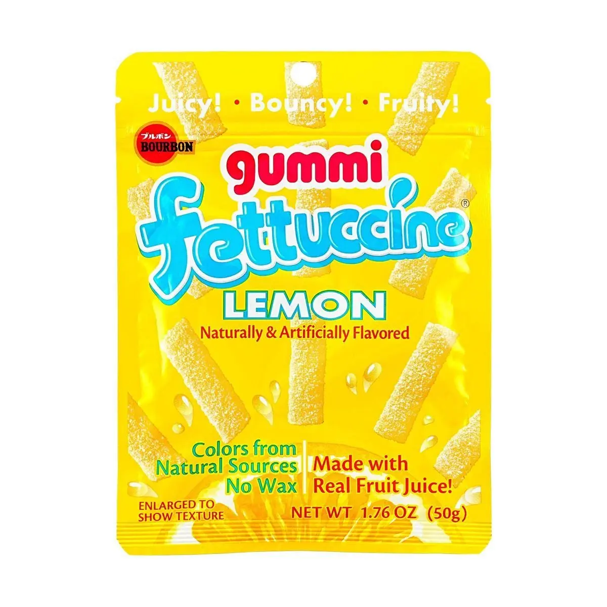 BOURBON Fettuccine Gummy Candy - Lemon Flavor, Chewy & Springy Texture, 50g Bag - Vitamin C Enriched, ITZY Yuna Favorite