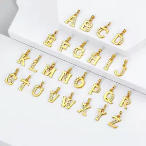 14k Gold Filled Initial Letter Pendant with Crystal Accents, A-Z Alphabet Charm, Individual Letters