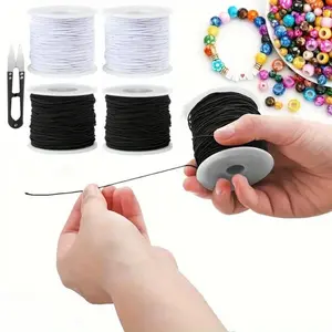 4 Roll Nylon Elastic Beading Thread - 1 mm x 50 m Durable Polypropylene Stretch String, Ideal for DIY Jewelry Making, Bracelets & Crafts, Black & White Bracelet Crafting|Decorative Projects|Elastic String, Bracelet Making Supplies - Home Improvement.