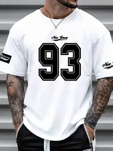 Men's Loose Letter & Figure Print Drop Shoulder Tee, Casual Short Sleeve Round Neck T-shirt for Summer, Summer Outfits 2024, Fashion Men's Street Clothes Top for Daily Wear