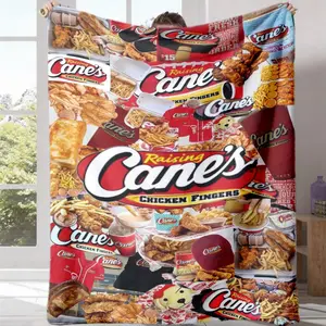 Raising Cane's Fried Chicken Print Flannel Blanket, Lightweight All-Season, Perfect Gift for Friends and Family, Sofa, Bed, Camping, Travel