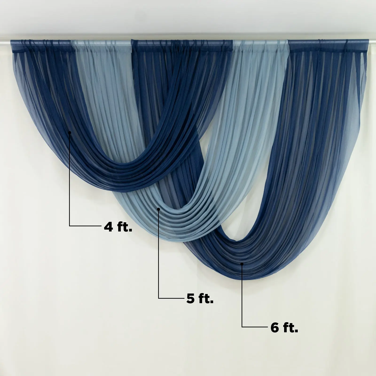 Sheer Chiffon Valance Curtain Panel - 4ft x 5ft Dusty Blue 1-Piece Voile Weave Curtain Panels, Light Filtering Home Decoration Drape with Rod Pocket for Wedding Venues, Tents