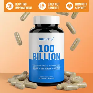 GoBiotix 100 Billion CFU Supplement with Digestive Enzymes & Prebiotic Fiber for Gut Health and Digestion 30 Veggie Capsules