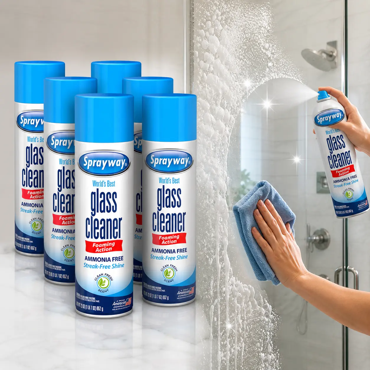 Sprayway 23 oz. Glass Cleaner use on windows, mirrors and other glass surfaces, Dissolves Tough Grease Grit and Grime, Heavy Duty Streak-Free Shine for Glass Windows Mirrors, Ammonia Free Formula with Fresh Scent