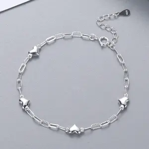 This S925 sterling silver bracelet features a simple heart design, making it a stylish and versatile accessory for women and girls, and a beautiful and unique birthday gift.