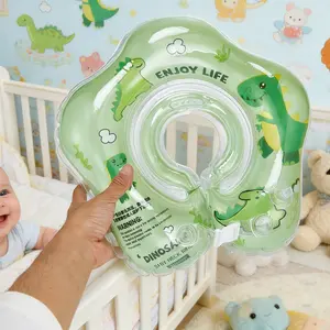 Baby Neck Float with Air Pump, Inflatable Dinosaur Printed Neck Ring for Newborn 0-12 Months, Safe Baby Swimming Float for Bathtub & Pool, Infant Neck Float with Safety Buckle