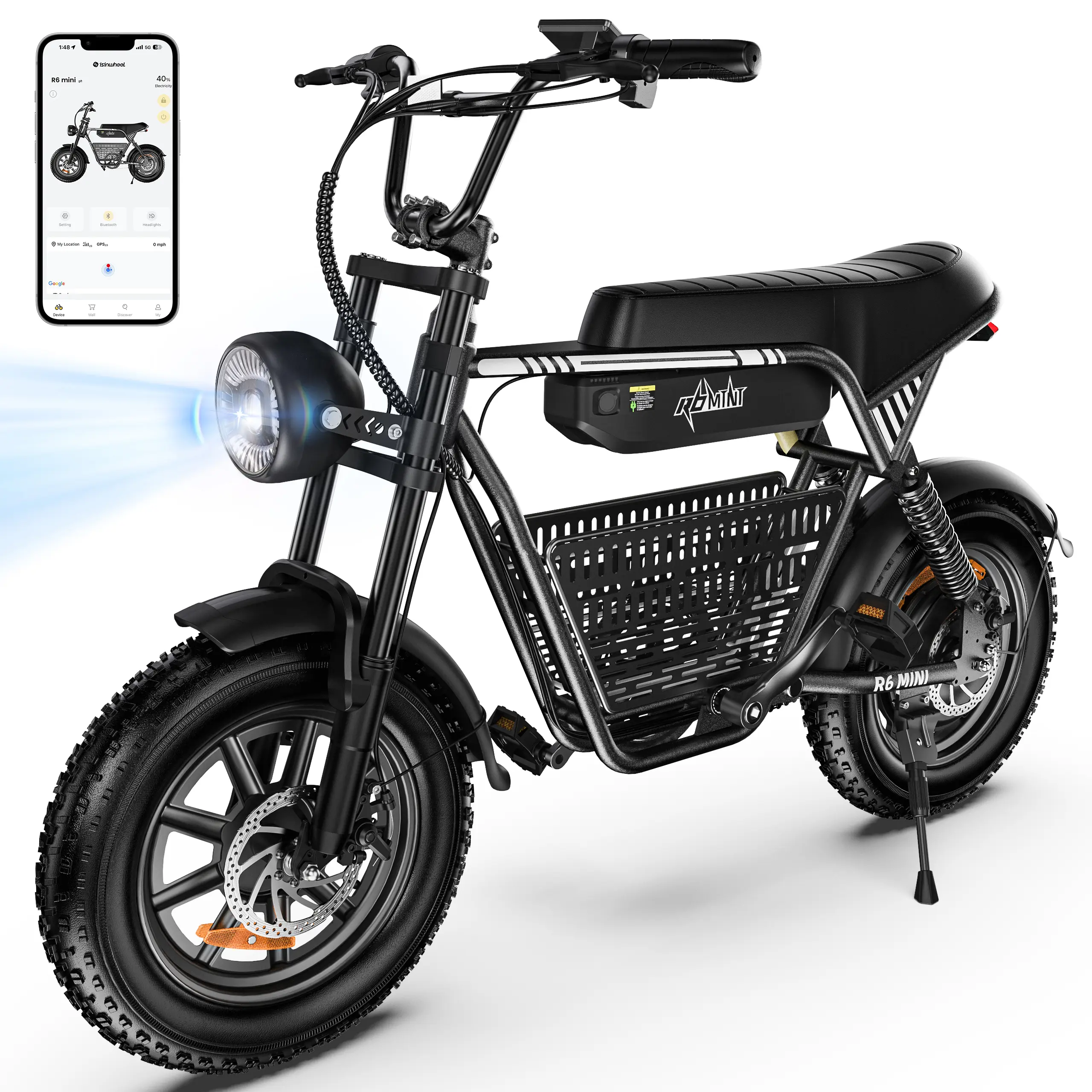 isinwheel 35/20+ MPH, Electric Bike Adults Peak 1000/1500W Ebike, E-Bike Full Suspension, 35/75 Miles Electric Motorcycle with 13/20AH Battery, 16/20" Fat Tire Electric Dirt Bike, R/L Turn Headlight
