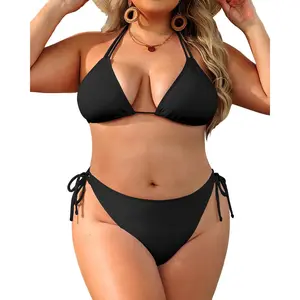 Daci Women Plus Size Triangle Bikini Sets Two Piece Double Straps Halter Swimsuit Side Tie String Sexy Bathing Suits  SwimWeek  summervibes