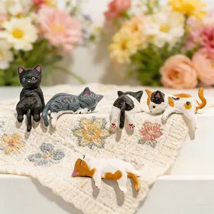 Mini Cat Desk Figurines Set of 5 Resin Multi Pose Kitty Ornaments Cute Cartoon Style Desk Companions for Home Offices Cubicles Playful Charming Desktop Decoration