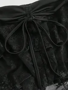 Lace Ruffle Chic Casual Shorts, Vintage Slimming Sexy Design, High Waist Long Leg, Perfect for Streetwear, Dark Gothic Girl Style