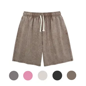 Holafish Unisex Acid Washed Sweat Shorts 260G Cotton Athletic Elastic Waist Drawstring Gym Workout Jogger Pants with Pockets Premium Comfort Softness Functional Adjustable Design