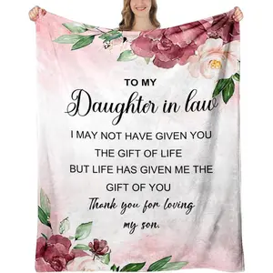 Daughter in Law Gifts for Mother Day, Daughter in Law Gifts for Birthday, Christmas, Daughters in-Law Blanket, 60"x50", Printed on One Side with a Plain White Back, Halloween Thanksgiving Christmas Gift