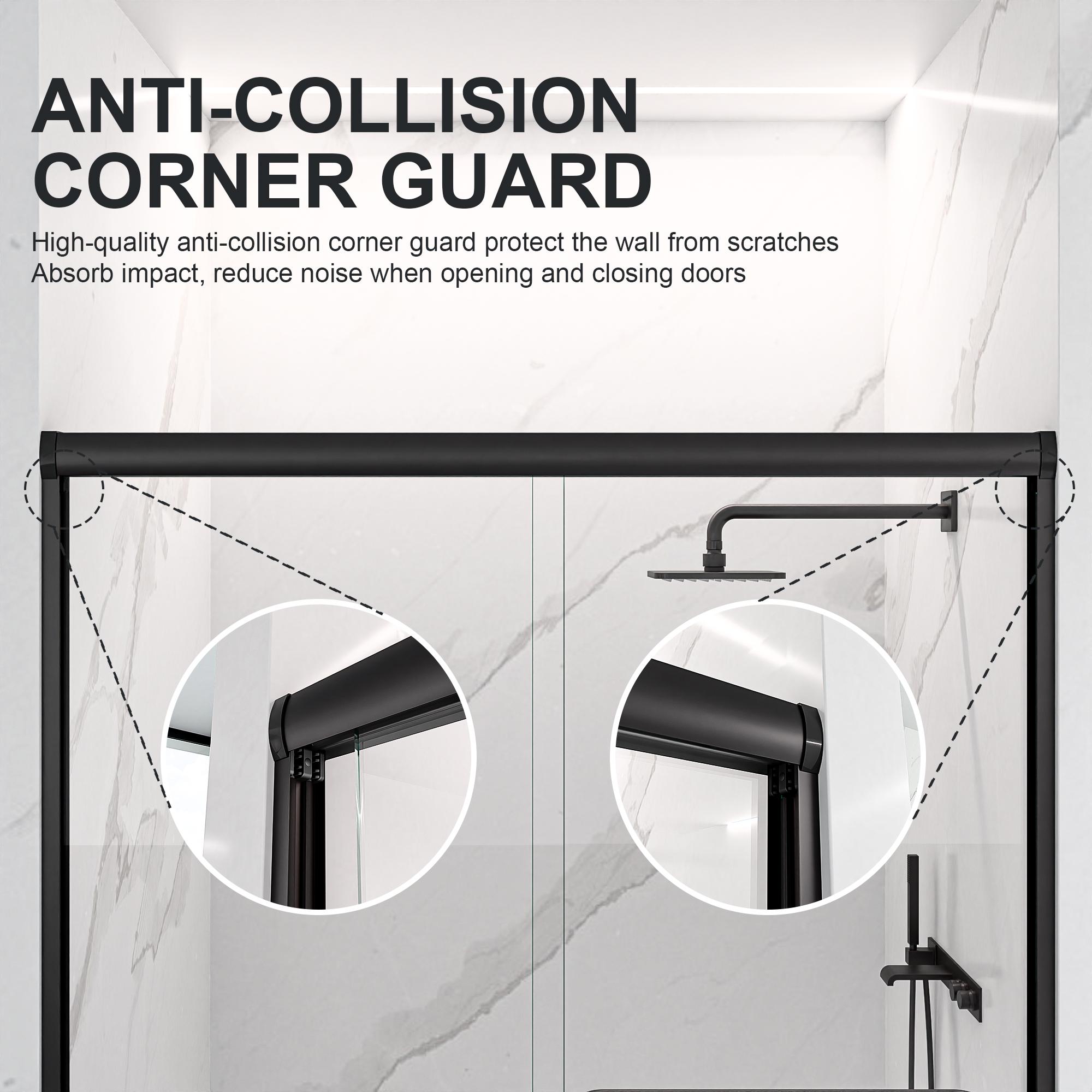 56"-60"W x 72"H Semi-Frameless Double Sliding Shower Door with 1/4" (6mm) Thick SGCC Tempered Glass | Adjustable Width Bypass Shower Door | Heavy Duty Sliding Bathroom Enclosure | Chrome Finish, Easy Glide Track