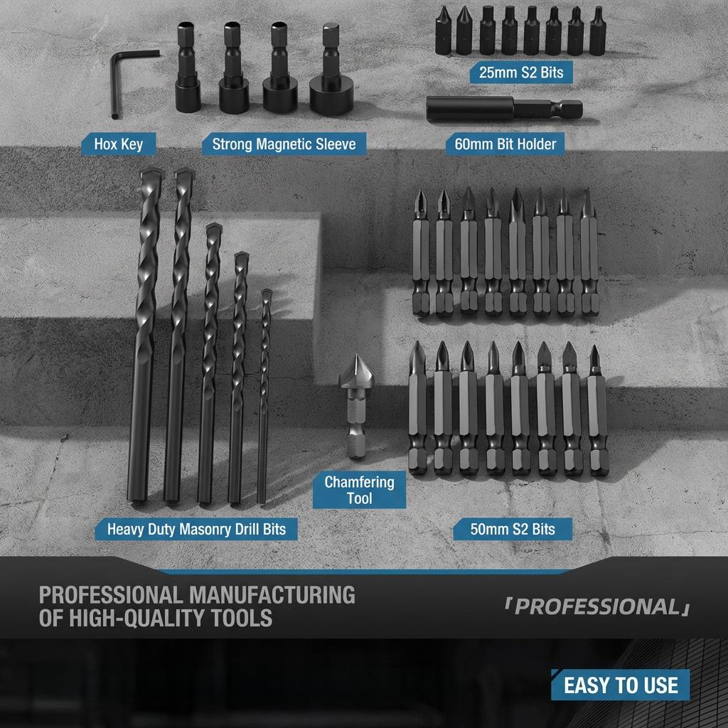 25 PCS Multi-Purpose Drill Bit & Screwdriver Bit Set, S2 Steel Impact Bits + Premium HSS Metal Wood Masonry Drill Bits with Extension Bar, Power Tool Kit for Impact Drill with Storage Case