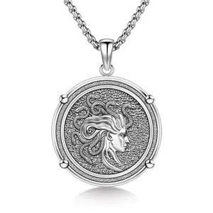 Medusa Necklace 925 Sterling Silver Jewelry Goddess Medusa Pendant Necklace Witches Gifts for Women Men Anniversary Graduation Christmas Birthday Mothers Day Valentine's Day Amulet Faith
