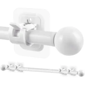 Curtain Rods No Drilling for Windows Set 30 to 45 Inch,5/8 Inch Diameter Drapey Pole with No Drill Curtain Rod Brackets,Renter Friendly Cortineros Para Ventanas with Adhesive Holder Hook (White)
