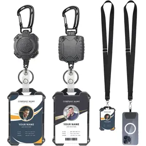 Badge Holder Retractable Clip Heavy Duty Carabiner Badge Reel  with Lanyard ID Cards Holder Cool  ID Holder
