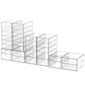 7CODE 30 Drawers Acrylic Storage Organizer - Versatile Stackable Desk Solution for Makeup, Jewelry, Arts & Crafts Beads, Office Supplies, Fishing Lures, Sewing, Pills & Vitamins - Clear Plastic Dresser Bathroom Cabinet
