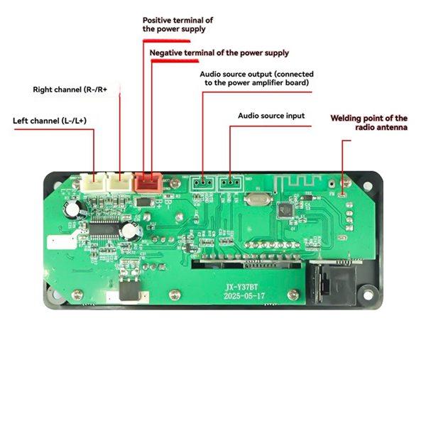 Professional Audio Decoder Module 6.5mm Microphone 12V Amplifier Bluetooth MP3 Decoder Board 2*50W Stereo Channel with Color Screen Recording Call Audio Decoding Module