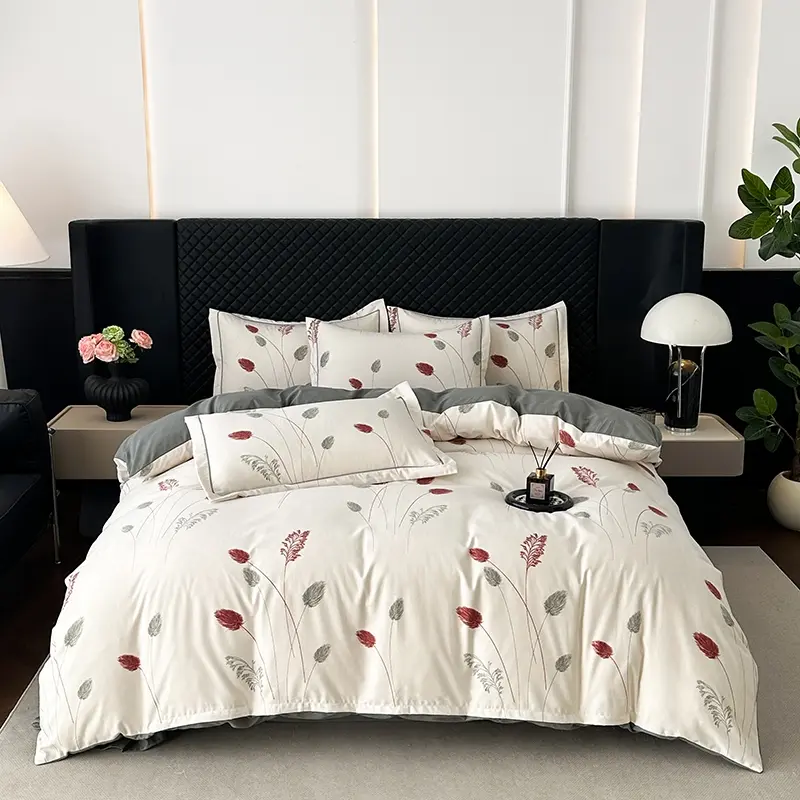4pcs 100% Cotton Fleece Four-Piece Bedding Set, comfortable and breathableSuitable for bedrooms, guest rooms, rental apartments, college dormitories, all-season use, perfect gift ,Includes 1*duvet cover + 1*Flat Sheet + 2*Pillowcases,no core
