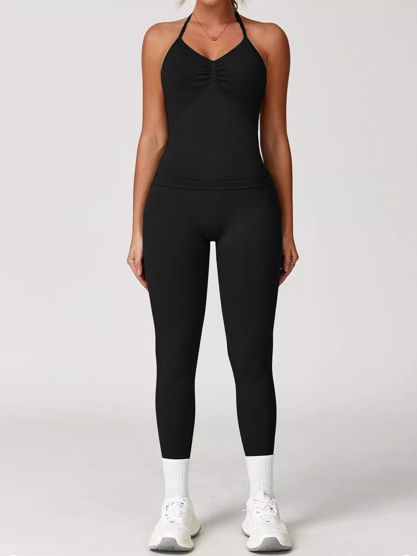 Women'S Halter Top + Sports Bra + High Waist Tight Pants 3 Piece Set, Detachable Pads, Butt Lifting, Abdominal Support, Yoga Fitness Daily Wear