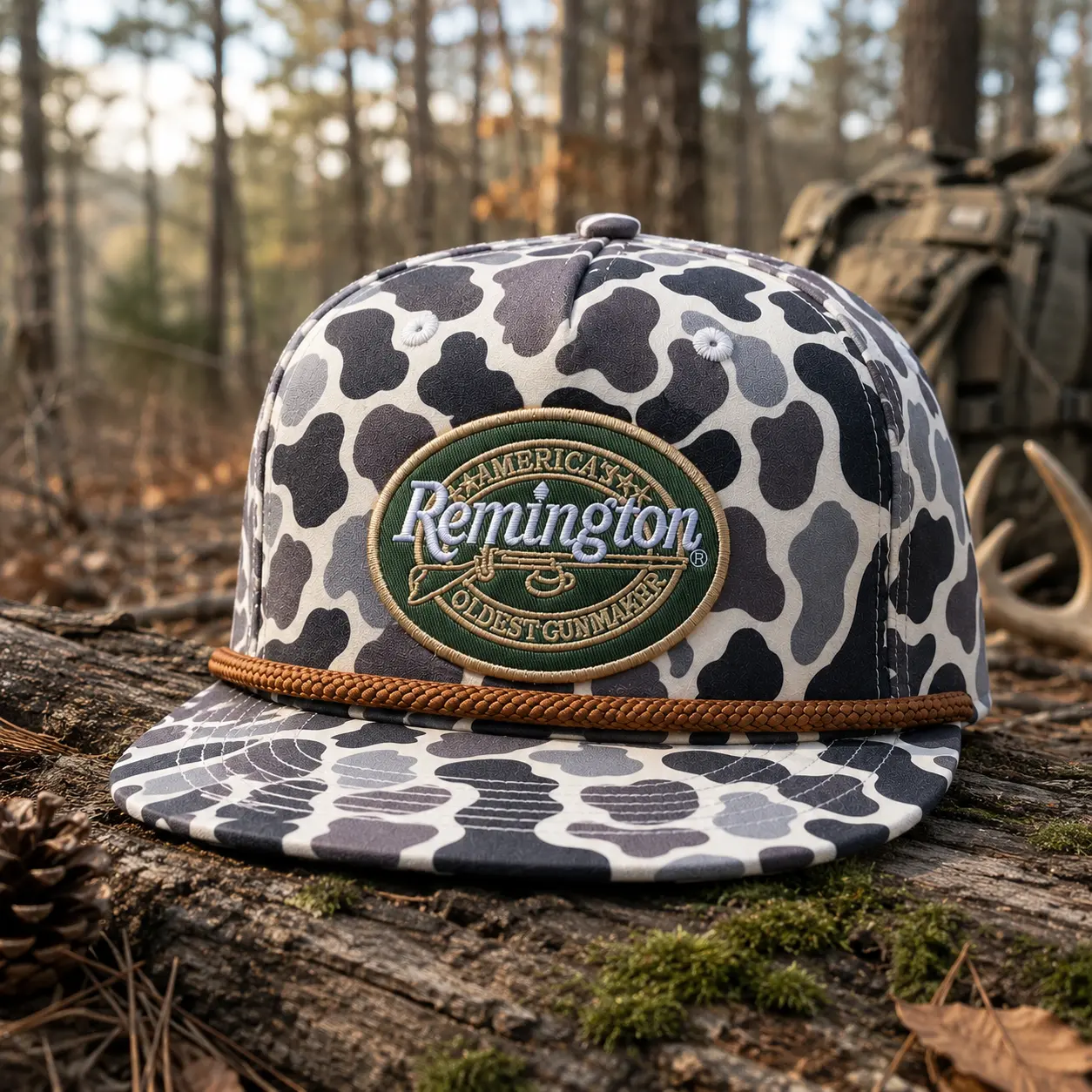 Remington Duck Camo Rope Hat, Embroidered Flat Bill Snapback Cap, Adjustable Hunting Hat for Men, Vintage Cam