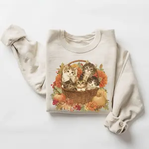 Fall Vintage 90s Cat Cottagecore Sweatshirt Cozy Season Retro Floral Sweater Vintage Wildflower Cat Lover Unisex