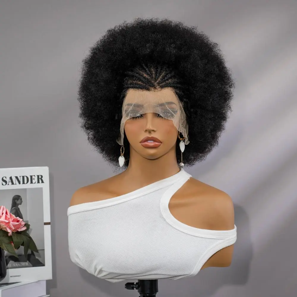 Afro Braid Wigs Human Hair Afro Bob Wigs 180% Density Afro Curly Braid Wig 13x4 Lace Front Wigs Human Hair Transparent Lace Frontal Wigs With Baby Hair Preplucked Hair Small Knots Short Bob Wigs