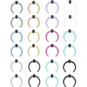 Sanfenly 24Pcs 14G 16G Piercing Taper Kit, Acrylic Tapers & Stainless Steel C-Shaped Septum Rings, Buffalo Taper Stretchers, Nose Cartilage O-Ring Body Piercing Jewelry Set