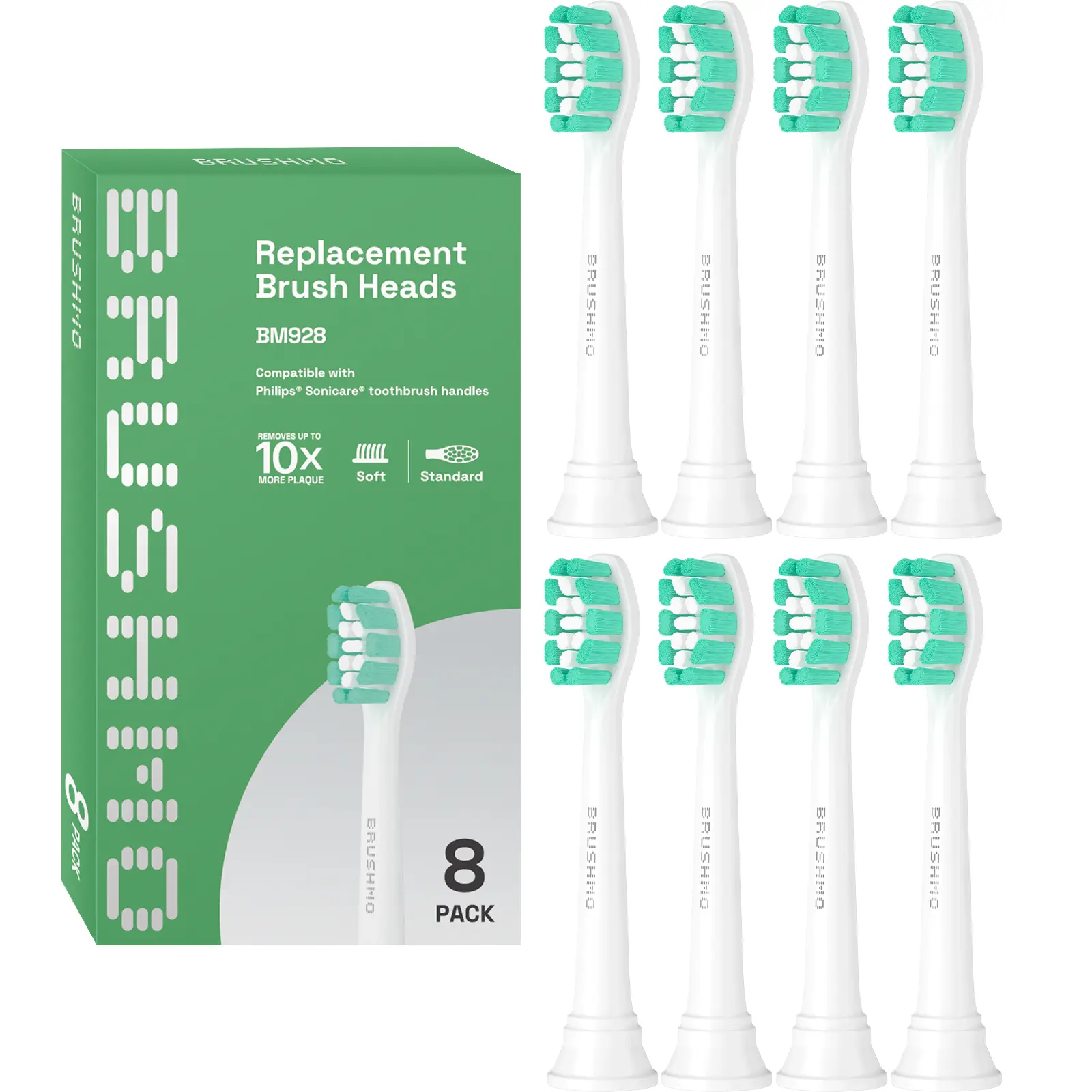 Brushmo Replacement Toothbrush Heads Compatible with Philips Sonicare Electric Toothbrush HX9023, White, 8 Pack Oral Cleansing Sonicare-Compatible Toothbrush