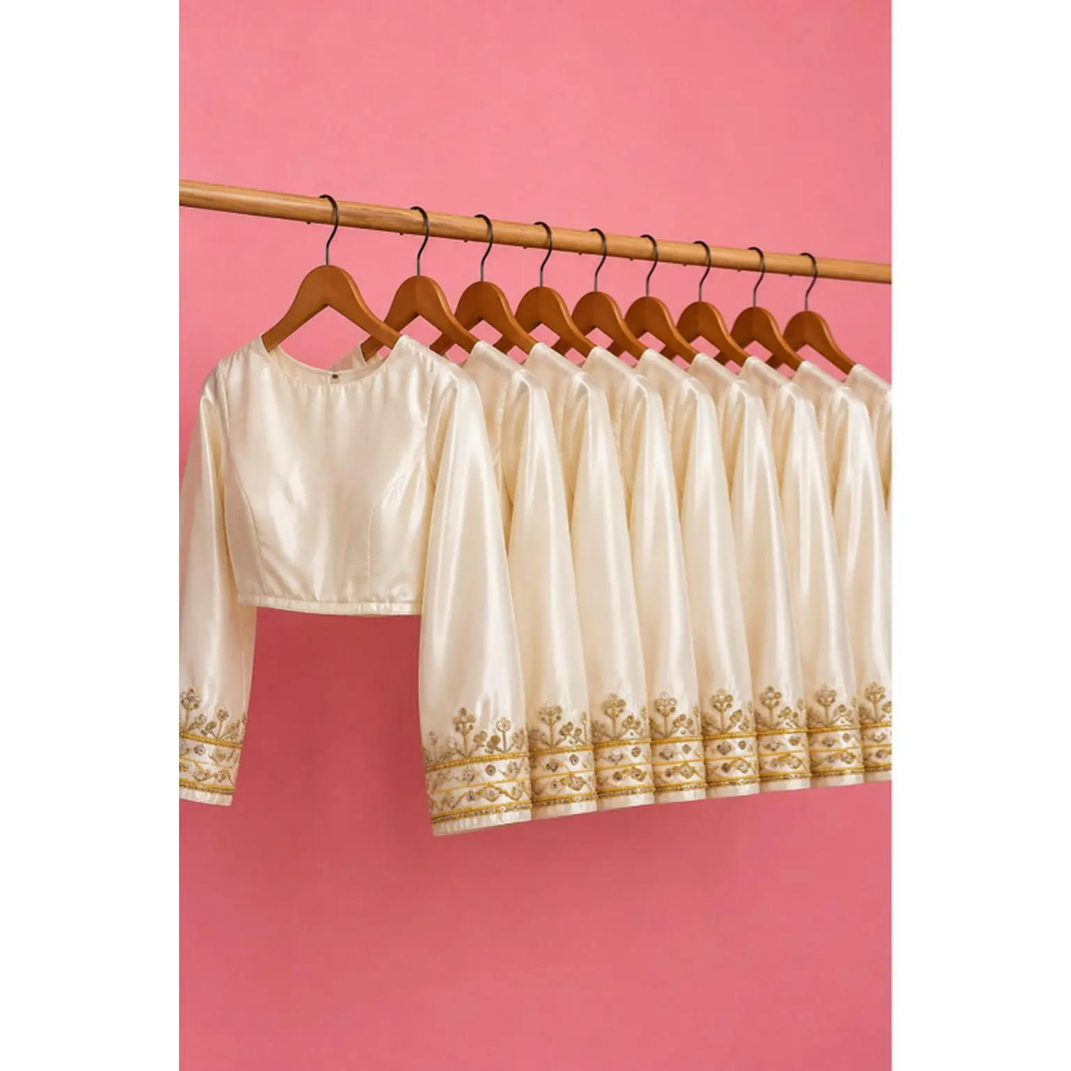Cream White Long Sleeves Blouse for Saree - High Quality Fabric Hand Boutique Work Sizes 34 to 44