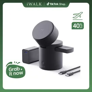 iWALK 3-in-1 Wireless Charging Station for Apple Devices with Auto Turn Technology, Strong Magnetic Lock, and Adjustable Viewing - 120W USB-C Adapter & 5ft Cable Type C Portable Cellphone Electronic Smartphone portable iphone charger portable charger
