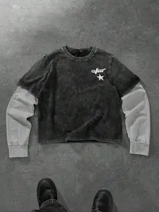 Men's New Long Sleeve Patchwork Two-In-One Fitted Fabric Shirt, Casual Fashion Top for Spring & Fall, Comfortable and Stylish Men's Clothing