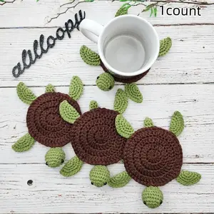 Crochet Turtle Design Coaster, 1 Count Cute Animal Design Coaster, Decorative Placemat for Home Kitchen Dining Room, Quirky Turtle Coasters
