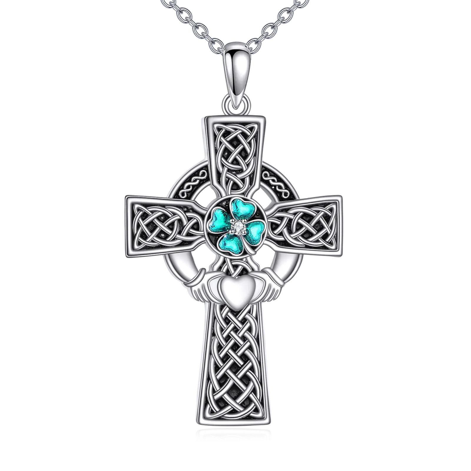 YFN Celtic Cross Necklace 925 Sterling Silver Vintage Cross Pendant Christain Irish Jewelry Gift for Women Men