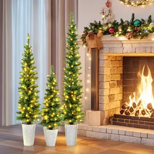 COSTWAY - Set of 3 Pre-Lit Artificial Christmas Trees with 230 Warm White LED Lights