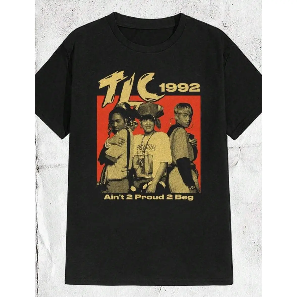 Music Style TLC Print Round Neck T-Shirt Album Art Design Short Sleeve Y2k Oversized Tops Suitable For Summer Gentle Cycle For Business Casual And Casual Wear