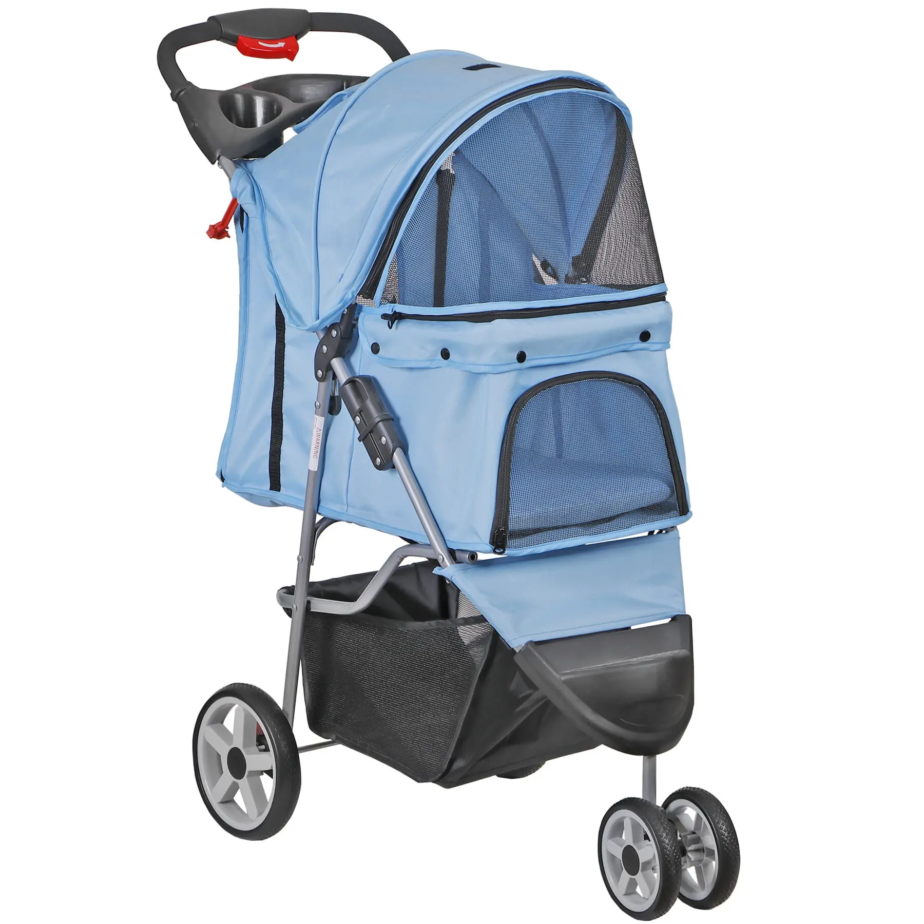3-Wheel Puppy Stroller - 360-Degree Rotatable, Portable Folding Convertible Metal Frame Outdoor Animal Carrier for Dogs & Cats, Blue