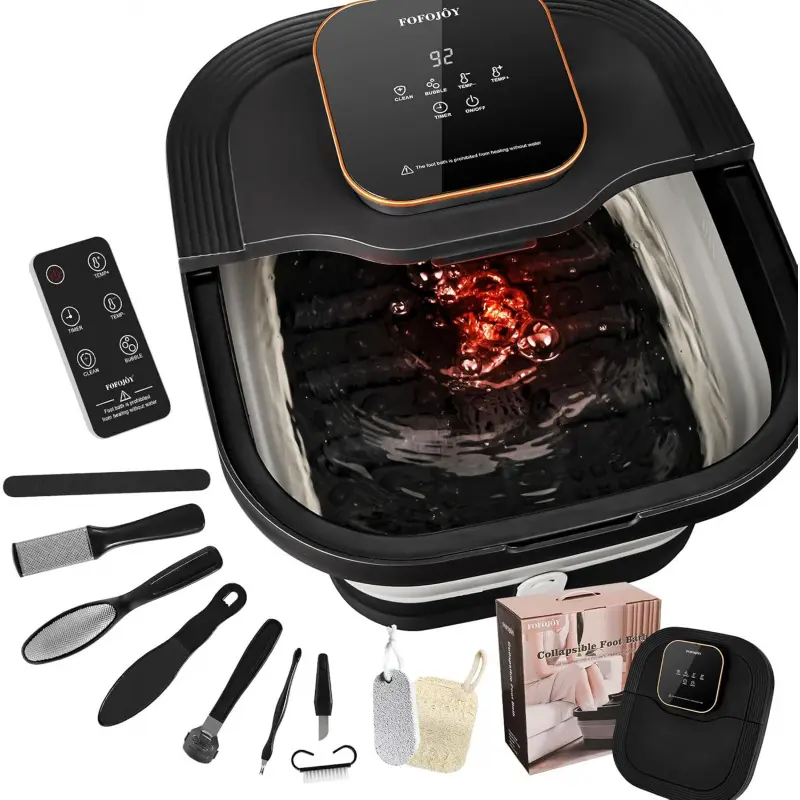 Collapsible Foot Spa Bath with Heat and Massage Roller, Bubble, Temperature Control, Remote Control, Foot Pedicure Kit, Pedicure Foot Spa