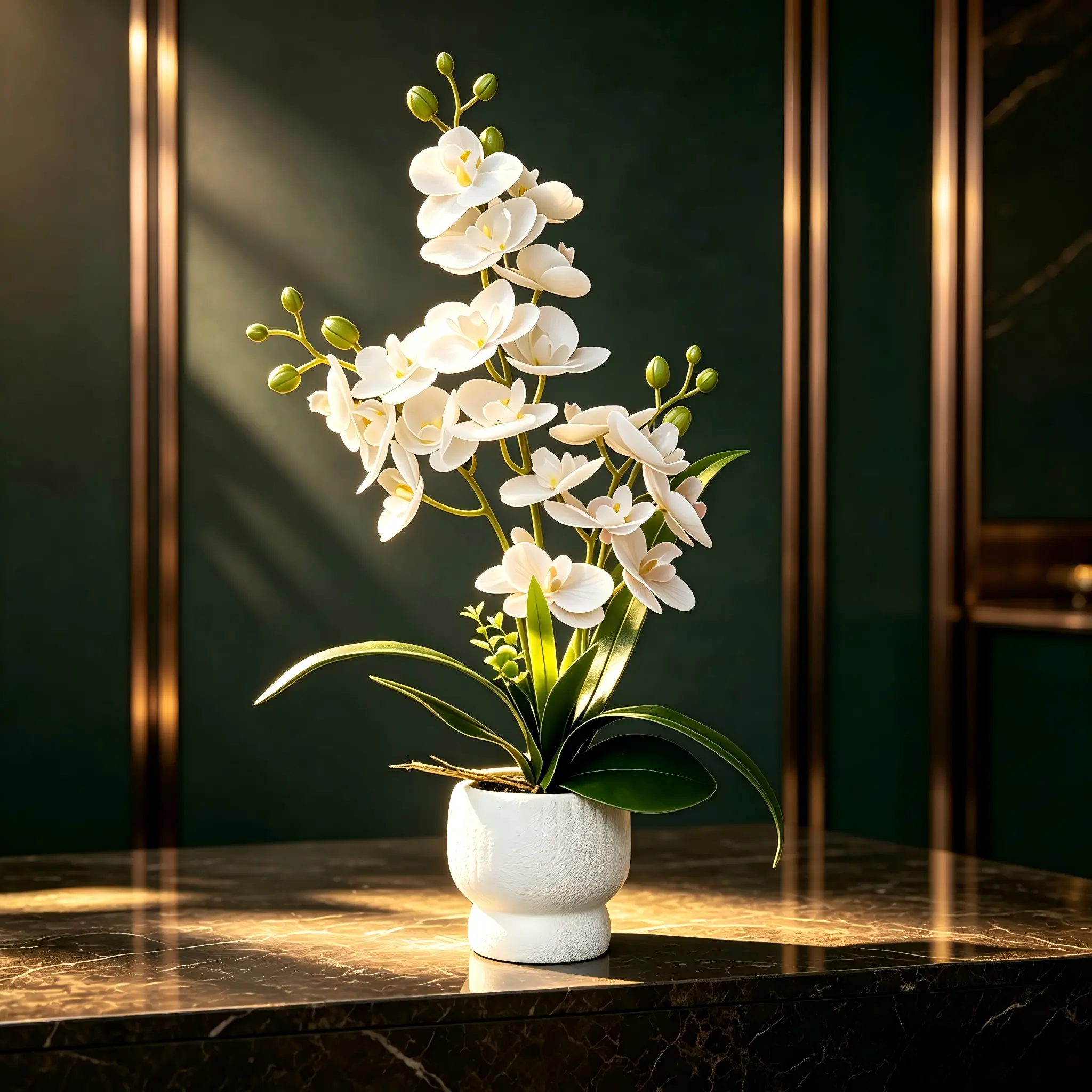 Artificial White Phalaenopsis Orchid in Matte Vase - Minimalist Lightweight UV-Resistant Faux Home Decor, Table Centerpiece, Desk Decor, Study Accent, Art Deco Wardrobe Ornament, Housewarming Gift