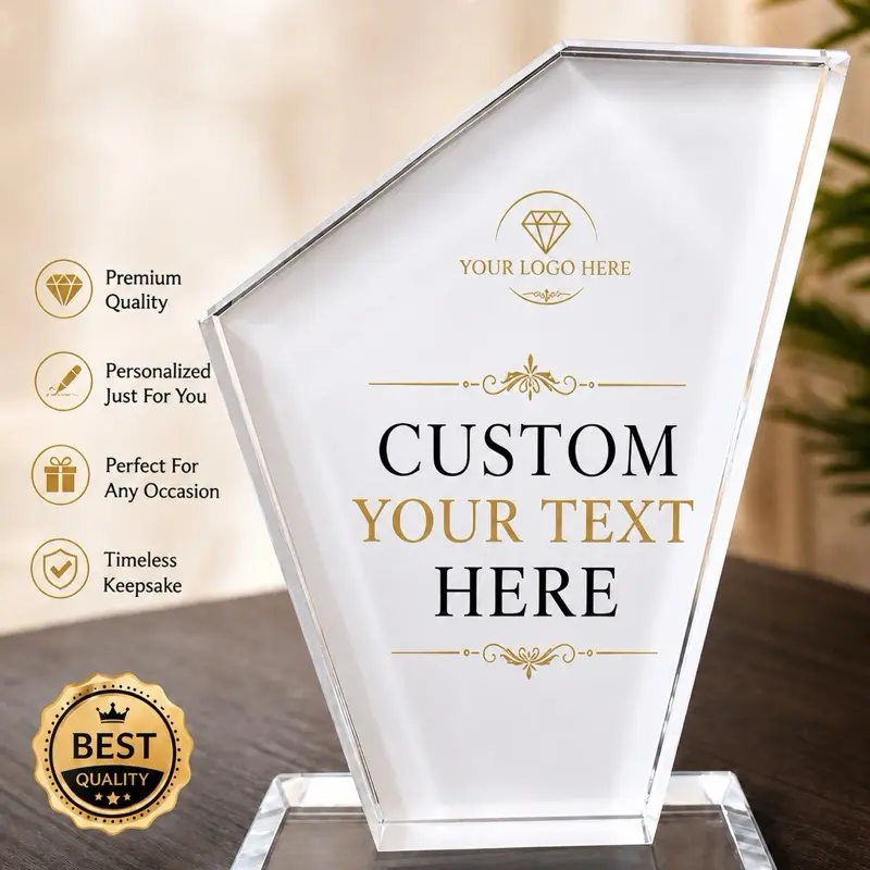 Personalized Crystal Trophy Award, Custom Plaques with Engraved Text, Customizable Awards and Trophies for Employee Recognition, Sports Trophy, Corporate Gifts, Anniversary Appreciation