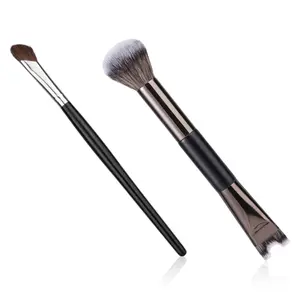 Wand 2pcs Nose Contour Brushes 6.3 Inch 2-in-1 U-Shaped Fluffy Angled Brush Set Dual Head Practical Makeup Tools for Sculpting Highlighting Defining Black