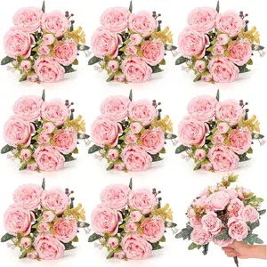 8 Bundles Artificial Peonies Flowers Boho Faux Flowers Arrangements Artificial Centerpiece Spring Bouquet Floral Wedding Decoration for Vase(Pink)