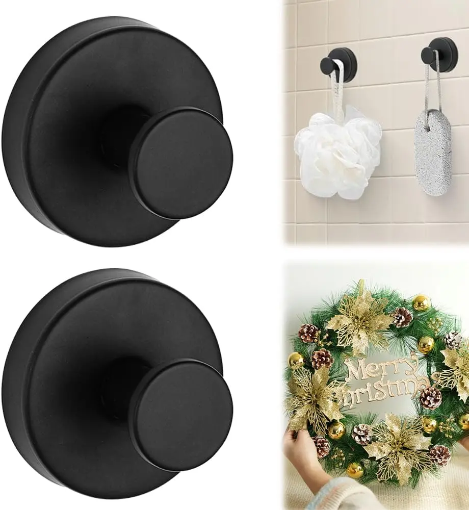 Suction Cup Hooks for Wreaths on Glass, 2025 New Model No-Drill Suction Cup Hooks, Wreath Hangers for Front Doors, Metal Towel Hooks for Showers Bathrooms Mirrors